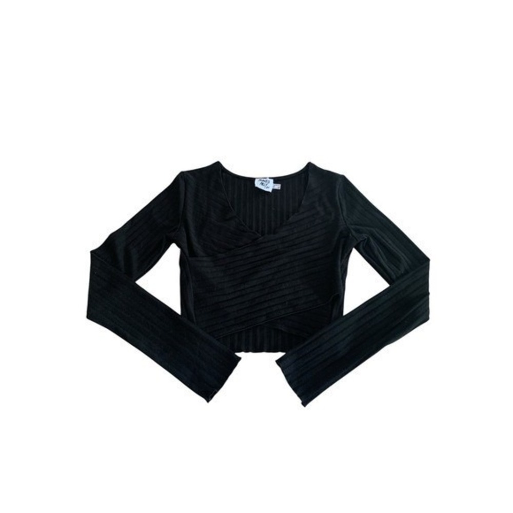 Princess Polly Crop Top Women‎ 6 Black Ribbed Wrap Long Sleeve Minimalist Y2K